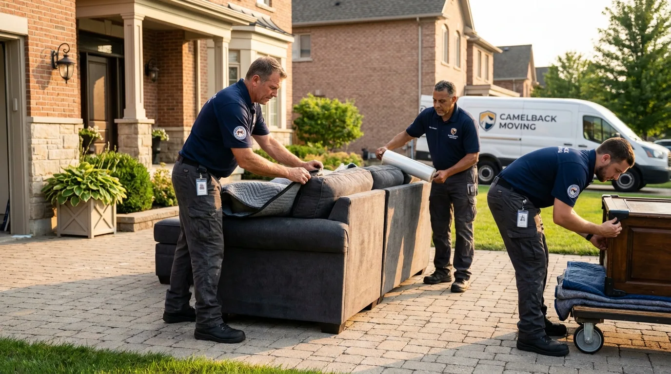 Large estate moving crew wrapping furniture in Harleigh, PA