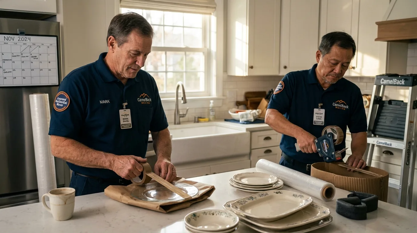 Professional crew packing kitchen dishware in Harleigh, PA